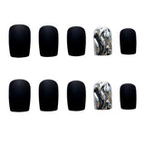 24Pcs/Set Frosted Smoke Black Ripple Wearing Fake Nails Piece Finished Nail Sticker Seamless Removable Full Coverage False Nails