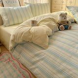 Striped Bedding Set INS Nordic Girls Soft 100% Cotton Bed Sheet Queen King Size Duvet Set Comforter Set Pillowcase Bed Linens
