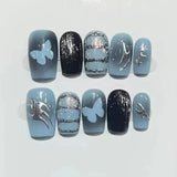 10Pcs Handmade Press on Nails with Cat Eye Rhinestone False Nails 3D Butterfly Spice Girls Square Ballerina Wearable Manicure