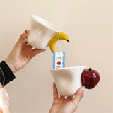 1Pc Original Banana Apple Cup Mug, Hand-Painted Ceramic Coffee Cup Couple Cup, Suitable for Home Drinking Water, Breakfast Milk Cup, Afternoon Tea Coffee, Restaurant Cafe Latte Flower Cup