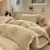 INS Korean Style New Yungan Cotton Wrinkled Double-layer Yarn Lace Bedding Sets