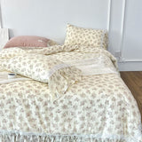 Premium 100% Gauze Cotton Farmhouse Floral Large Ruffles Bedding Set Soft Crepe Duvet Cover Bed Sheet/Fitted Sheet Pillowcases