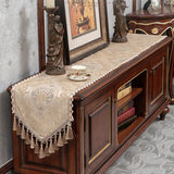 European Court Table Runner with Tassels Exquisite Long Pointed Tablecloth for Living Room Banquet Wedding Party Dining Decor