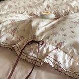 100% Cotton Pastoral Floral Print Ruffles Bow Princess Bedding Set Queen King Duvet Cover Set Bed Sheet/Fitted Sheet Pillowcases