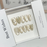 10pcs Cat Eye Handmade Press on Nails Short Square False Nail Bow Pearl Fake Nail Crystal Flower Full Cover French Acrylic Nails