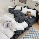 Princess Style Bedding Set Soft Solid Color Ruffle Duvet Cover Set Comforter Pillowcase Bed Sheet Washed Cotton Four Pieces Set