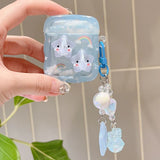 Cute Star Cloud Rainbow Soft Earphone Case For Airpods 2 3 Pro 2 4 Wavy Headset Protective Case AirPod Cover with Blue Pendant