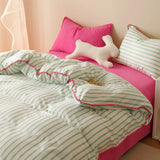 Bedding Set INS Girls Striped Soft Washed Cotton Bed Sheet Queen King Size Duvet Set  Comforter Set Pillowcase Bed Linens