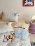 Cute Cartoon Sle Pure Cotton Bedding Set Four Pieces Quilt Cover eet Pillowcase Embroidered Design Spring Summer Fre