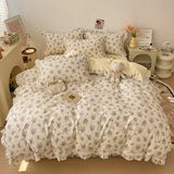 3/4Pcs Vintage French Fresh Floral Lace Ruffles 100% Cotton Bedding Set Duvet Cover Bed Skirt/Bed Sheet/Fitted Sheet Pillowcases