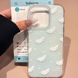 Ins Luxury White Background Angel Wings Polka Dot Phone Case for iPhone 15 14 13 16 12 Pro Max Soft Back Cover Funda