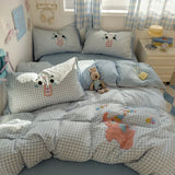 New student cartoon washed cotton towel embroidered three or four-piece set bed sheet quilt cover mattress bedding