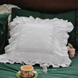 Pink/White Princess Embroidered Cushion Cover Ruffle Lace Cotton Pillow Cover Handmade Elegant Sofa Bedding Pillowcase 45X45cm