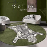 Green Round Living Room Carpet Large Area Leopard Pattern Bedroom Rug Simple Fashion Creative Decoration Coffee Table Mats Tapis