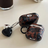 korea luxury amber colour gloss earphone case for airpods 4 3 2 1 pro 2nd wireless bluetooth charging box 3D love heart pendant