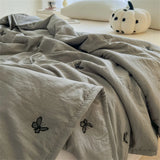 Embroidered Summer Quilt Washed Cotton Girl Home Comfortable Skin Friendly Soft Air-Conditioned Thin Quilted Queen Size Blankets