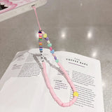 Simple Crystal Pearl Phone Chain Women Clay Beaded Phone Lanyard Devil's Eye Love Mobile Phone Strap Pendant Jewelry Accessories