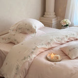 Vintage French Flowers Embroidery Bedding Set Double Layer Crepe Yarn Pure Cotton Duvet Cover Flat/Fitted Bed Sheet Pillowcases