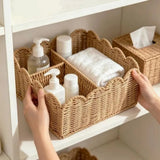 Rattan Effect Scalloped Edge Storage Basket Handles Plastic Woven Storage Basket Woven Handwoven Organizer Basket