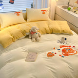 Cute Cartoon Pattern Embroidered Soft Bedding Sets Cozy Breathable Fitted Sheet Kit Kids Adults Bedroom Decor for Spring Summer