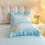 2pcs Lace Embroidery Pillowcase Lotus Leaf Pillow Cover Princess Girl Decoration Pillow Case White Pink Blue Bedding Pillow Sham