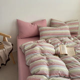New plaid printing skin-friendly and comfortable double-layer yarn small fresh printing four-piece set, dormitory