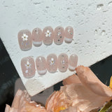 10Pcs Cat Eye Handmade Press On Nails Pure Short Round Fake Nail With Butterfly Full Cover Glitter Wearable Artificial Nail Tips