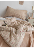 Ins Sle Pure Cotton Double Layered Bedding Set Simple Nordic Plaid Bed eet Cover Duvet Cover Bed Canopy Four Piece Set