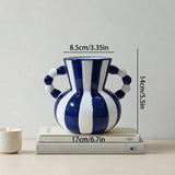 Retro Stripe Ceramic Vase, Elegant Minimalist Home Decor for Living Room Table