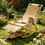 Folding Bamboo Roacking Chair Bamboo for Living Room, Bedroom, Backyard,Indoor Outdoor Furniture Adjustable Sun Lounger Chairs