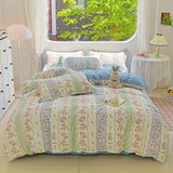 100% Cotton Skin-friendly Four Piece Set Soft Duvet Cover Set Single Couple Flower Printed Comforter Bedding Set for Adults Kids