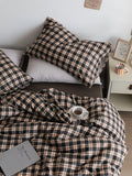 Ins Sle Pure Cotton Double Layered Bedding Set Simple Nordic Plaid Bed eet Cover Duvet Cover Bed Canopy Four Piece Set