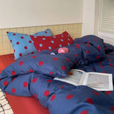 Polka Dot Bedding Set Blue Red Dots With Pillowcases  For Teen Girls Women Cozy Bedroom Decor Full Queen Size