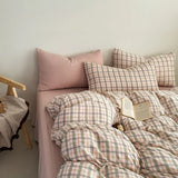 New plaid printing skin-friendly and comfortable double-layer yarn small fresh printing four-piece set, dormitory