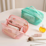 Mesh Cosmetic Bag, Foldable Travel Makeup Toiletry Bag, See Through Handheld Multi-Functional Storage Bag for Travel Essentials