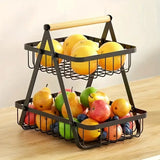 2/3 Tier Kitchen Organizer Rack Fruit Basket with Detachable Metal Holder and Wooden Handle Vegetable Bread Snacks Storage Shelf