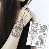 Black Henna Temporary Tattoos for Women Lace Flower Mehndi Sticker for Hand Fake Henna Tattoo Sticker Body Art Wedding Tatoo