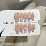 10Pcs Handmade Press on Nails Full Cover 3D Butterfly Rhinestones French Cat Eye Ballerina Fake Nails Wearable Manicure Tips Art