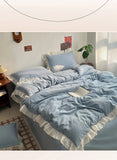 INS Princess Style Bedding Sets Ruffle Lace Bow Quilt Cover Home Romantic Bedclothes Decor Woman Girls Bedroom Duvet Cover 4pcs