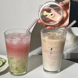 Cute Glass Cup With Straw And Lid Letter Tumbler 450ml Iced Coffee Juice Tea Glass Drinking Cups Transparent Bubble Tea Cup Gift