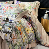 Floral Print 600TC Egyptian Cotton Bedding Queen King Comforter Cover Soft Duvet Cover Set Flat Bed Sheet Pillowcases