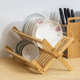 Bamboo Foldable Bowl and Plate Rack, Drain Rack, Storage Organizer, Multifunctional Assembled Cup Holder, Bamboo Bowl and Plate