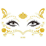Glitter Stickers Face Tattoo Flash Gold Temporary Metalic Tattoos Waterproof Makeup Decals for Girls Party Music Festival