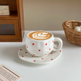 1Pc280Ml Original Design Scandinavian Style Hand-Kneaded Ceramic Coffee Cup and Saucer Multi-Color Plaid Heart Blue Sky and White Clouds Flower Mug Suitable for Afternoon Tea Milk Cup and Saucer Latte Cup Dessert Plate Cup an