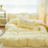 Pink Bedding Sets Solid Color Washed Cotton Home Girls Bedroom Decor Duvet Cover Pillowcase Bedspread Embroidery Four Piece Set