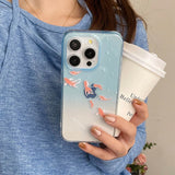 Clear Blue Gradient Koi Fish Gloss Mobile Phone Protective Case For iPhone 12 13 14 15 Pro Max Coque For iPhone 16 Pro Max Cover