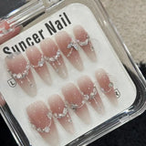 10Pcs Long Blusher Handmade Press On Nails Gradient Fake Nail Full Cover Moon Heart Design Artificial Manicure Wearable Nail Tip