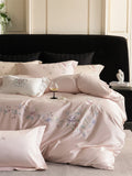 Premium 1000TC Egyptian Cotton Flowers Embroidery Pink Luxury Bedding Set Duvet Cover Flat/Fitted Bed Sheet Pillowcases 4Pcs
