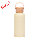 350ML Small Mouth THERMOS CUP Portable Handle Bamboo Wood Cover Vacuum Double Stainless Steel Simple Outdoor MINI WATER BOTTLE
