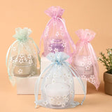 50Pcs/Lot Flower Organza Drawstring Pocket Candy Jewelry Pouches Packaging Gift Bags Birthday For Wedding Party Christmas Favors